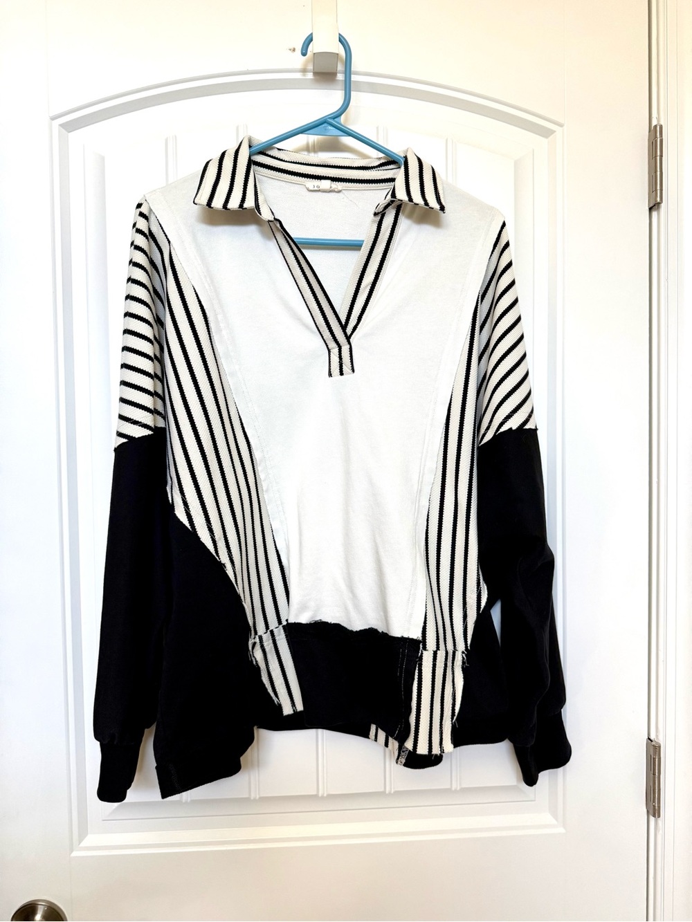 Jodifl Black & White Collared Polo Oversized Top Small